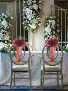 2pcs Wedding Aisle Decorations Pew Flowers Silk Rose Chair Back Flowers With Ribbons Chairs Back Pew Flowers Arrangement For Wedding Ceremony Reception Decor Artificial Rose Flower Chair Decoration Celebration Fake Flower Props For Wedding Party Party Photography Party Favors Room Decor Bride