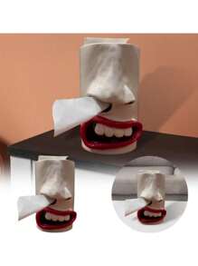 Handmade Funny Face Tissue Holder, Quirky Mouth Nose Tissue Box Dispenser Home Bathroom Decor Bathroom Organizer Summer Back To School - White - View 5