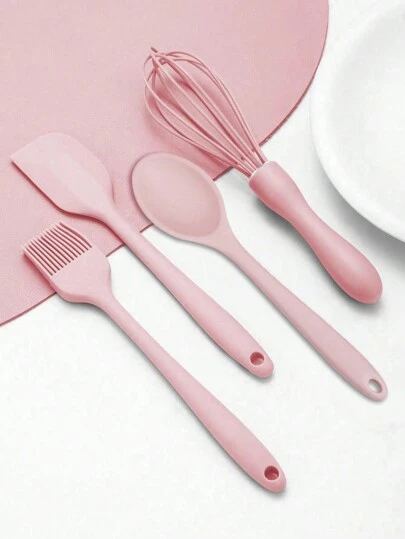 4 件套迷你硅胶烘焙工具 - 耐热油刷、搅拌器、抹刀、厨房烹饪用具套装