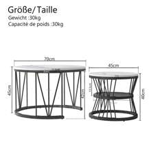 Couchtisch-Set mit 2 Stück, 70 x 45 cm, 45 x 40 cm, runder Tisch, seitlich am Sofa eingelassener runder Couchtisch, Weihnachts-Wohnzimmertisch, MDF-Tischplatte und Metallbeinrahmen - Schwarz - Übersicht 5