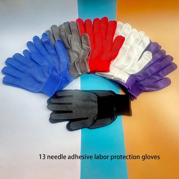 1 paire / 2 pièces - 12 paires / 24 pièces Set combinaison aléatoire Gants de jardinage en nylon 13 gauge à points anti-dérapants, escalade, conduite, emballage, gants de travail respirants, revêtement à points résistant à l'usure, gants de travail fins unisexes, gants polyvalents en nylon à coquille anti-dérapante
