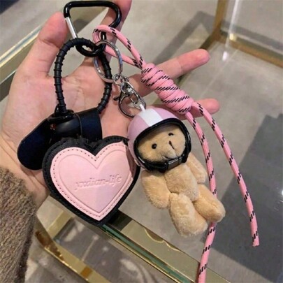 Helmet Bear Pendant. Leather Heart Bag Ornament. Mountaineering Rope Keychain Gift For Girls,Phone Pendant Toy Gift Decorate Collection Accessories,Can Be Given To Family, Friends, Boyfriends And Girlfriends, Couples Gifts
