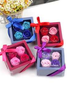 1块玫瑰花瓣造型花香沐浴皂，温和玫瑰精油沐浴皂，礼盒包装，适合情人节、婚礼回礼、新娘送礼会，干花 - 彩色 - 查看 5