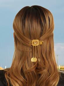 اكسسوارات شعر المرأة ذات الإكسسوارات الموضة - مشبك شعر مذهب مزين بالراين والشراريب، مناسب للارتداء اليومي، مجوهرات للعرائس والزفاف