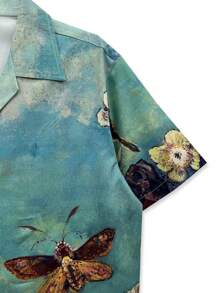 Heren 140g 4-Way Stretch Bedrukt Shirt, Positionering Bloemen Olieverfschilderij, Vlinder & Motten Ontwerp