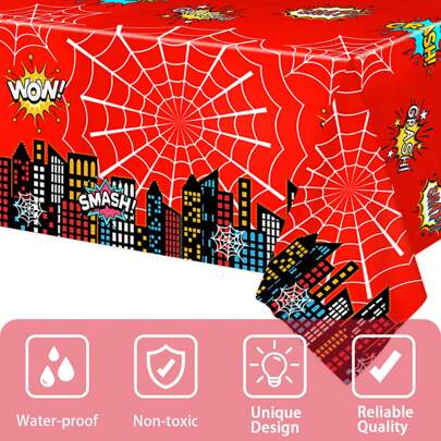 Mantel con tema de araña, suministros para fiesta al aire libre, decoración de fiesta de cumpleaños con dibujos animados, cubierta de mesa desechable con tema de héroe, decoración de fiesta, decoración del hogar, suministros para fiesta de 42.5x70.8 pulgadas