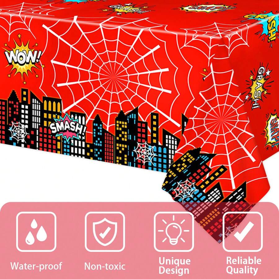 Mantel con tema de araña, suministros para fiesta al aire libre, decoración de fiesta de cumpleaños con dibujos animados, cubierta de mesa desechable con tema de héroe, decoración de fiesta, decoración del hogar, suministros para fiesta de 42.5x70.8 pulgadas