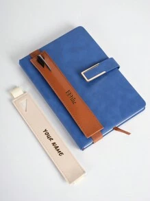 Customization 1pc Unique Design Custom Personalized Engraved Text Faux Leather Adjustable Elastic Band Pen Holder, Planner Pencil Case, Notebook Pen Holder, Multi-Purpose, Couple, Friend, Conspicuous, Special Back To School, School Supplies - Multicolor - View 2