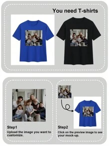 Customized Photo Printed Personalized T-Shirt, Can Be Customized With Your Loved Ones/Friends/Pets Photos, Great For Valentine's Day, Birthday, Anniversary, Casual Comfortable Short Sleeve Crew Neck T-Shirt - Royal Blue - View 4