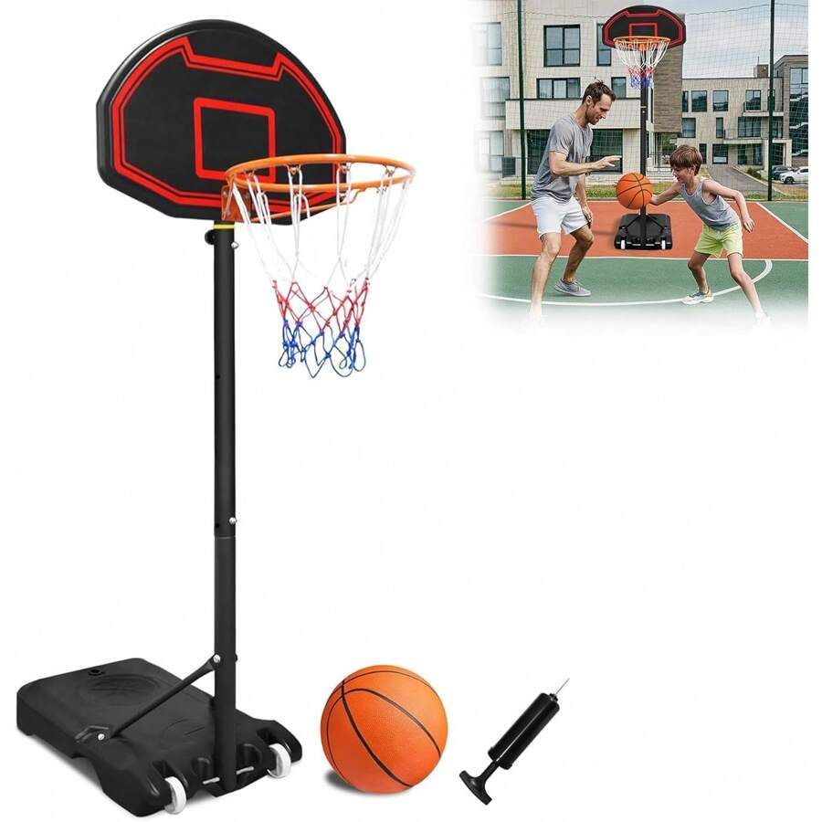 YARDIN Aro de baloncesto al aire libre para niños Soporte de baloncesto 156-208 cm Aro de baloncesto portátil ajustable en altura con ruedas Sistema de baloncesto con base con bombas inflables de baloncesto y 2 redes de baloncesto
