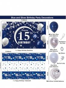 15th Birthday Decorations For People- Navy Blue Birthday Decorations For  People-Including HAPPY 15th BIRTHDAY Decorations Backdrop Tablecloth Balloon Garland Kit -15th Bday Decorations - 藍色 - 查看 7