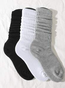 4 Pairs Solid Slouch Socks, Thick Simple & Warm Calf Socks For Fall & Winter, Women's Stockings & Hosiery