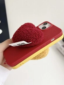 Flauschige Kunstlammwoll Herz Design Handyhülle kompatibel mit Apple Handy, Winter - Rot - Übersicht 3