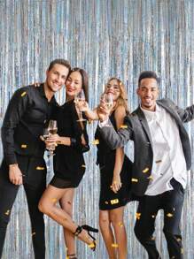 1/2 piezas Cortina de borlas de alambre de metal plateado, telón de fondo para fotos, adecuado para cumpleaños, graduación, compromiso, despedida de soltera, fiesta de bebé, decoración - Plateado - Ver 6