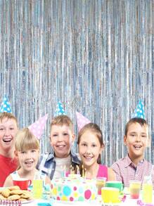 1/2 piezas Cortina de borlas de alambre de metal plateado, telón de fondo para fotos, adecuado para cumpleaños, graduación, compromiso, despedida de soltera, fiesta de bebé, decoración - Plateado - Ver 4