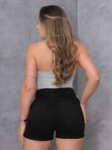 Short color com Brilho/Glitter Preto Barra Bolso - Preto - Visão 3