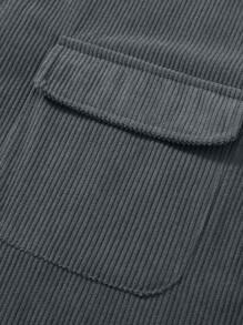 Men's Corduroy Turndown Collar Military Style Long Sleeve Shirt, Loose Fit Versatile Casual Outer Wear, Spring Autumn