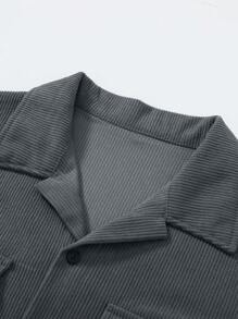 Men's Corduroy Turndown Collar Military Style Long Sleeve Shirt, Loose Fit Versatile Casual Outer Wear, Spring Autumn