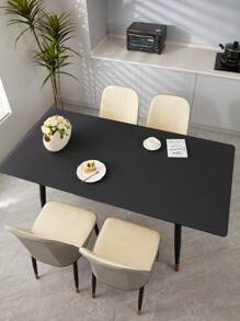 1 块矩形弹性桌布，防水防油桌布，采用黑色弹性 PU 皮革制成，耐用且易于清洁，适用于餐桌、餐饮、派对和户外花园 - 黑色 - 查看 6