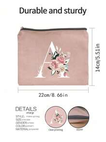 A-Z字母印花白色化妆包，粉色小收纳袋，化妆包，便携式洗漱包，教师节礼物，可重复使用化妆包，女士极简大容量旅行化妆包，耳机，数据线 - 粉色 - 查看 10