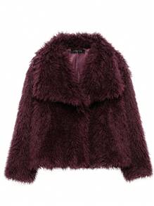LEILEIBEI Autumn/Winter New Thickened Faux Fox Fur Collar Faux Fur Short Coat, Young Elegant Mid-Length Fur Coat