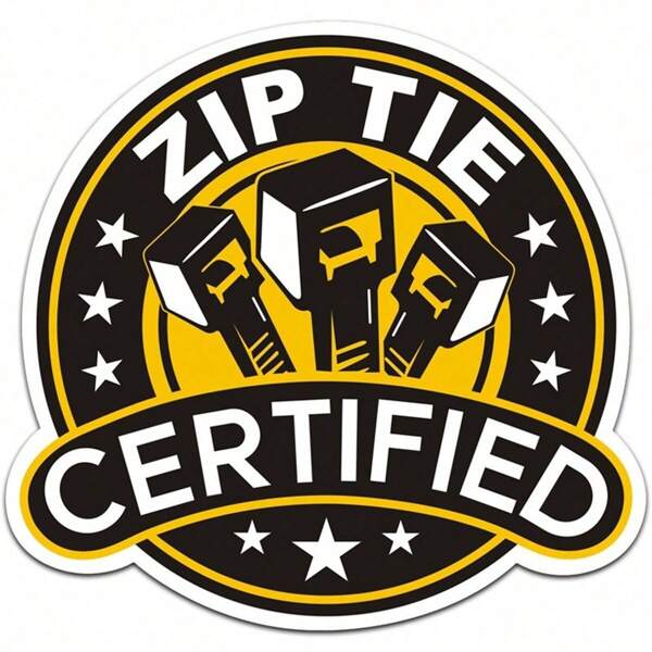 1 pièce Autocollant certifié Zip Tie, Autocollant drôle pour technicien, mécanicien, électricien et construction, Autocollant certifié Zip Tie pour casque, boîte à outils, bouteille d'eau, gobelet, étui de téléphone portable, ordinateur portable, voitures, autocollants en vinyle imperméables découpés à la forme.