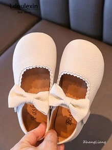 Nuove scarpe in pelle da ragazza con fiocco decorativo, scarpe piatte con suola morbida antiscivolo per bambini, versatili per l'uso quotidiano in tutte le stagioni