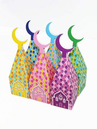 6/12 件开斋节礼盒月亮灯笼纸包装盒斋月家居装饰穆斯林伊斯兰开斋节派对用品