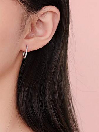 1 对时尚 925 纯银水晶锆石镶嵌环形耳环，适合女士、婚礼/生日礼物、日常佩戴，配有优雅礼盒