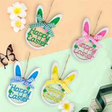 4pcs Wooden Painted Easter Eggs Decorations, Party Crafts DIY Hanging Ornaments