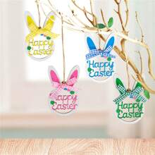 4pcs Wooden Painted Easter Eggs Decorations, Party Crafts DIY Hanging Ornaments