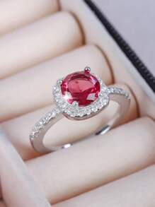 1pc Elegant Multi-Color Square Band Design Round CZ Stone Ring, Versatile Men Women Engagement Wedding Ring, Valentine's Day Gift,Mom,Mother,Mother's Day,Gift