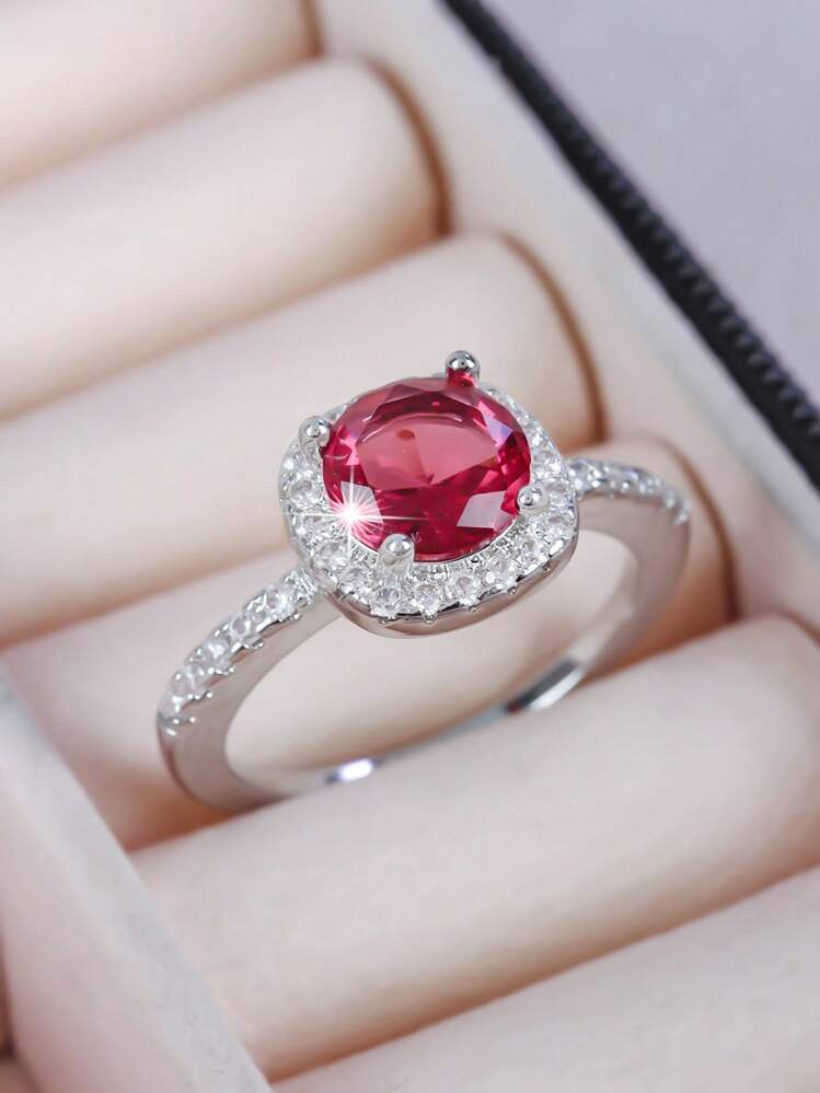 1pc Elegant Multi-Color Square Band Design Round CZ Stone Ring, Versatile Men Women Engagement Wedding Ring, Valentine's Day Gift,Mom,Mother,Mother's Day,Gift - Round - View 61