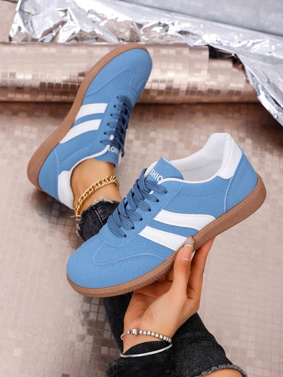 Damen Leder Multifunktions Mode Lässig Schuhe, flache rutschfeste Schnürschuhe mit runder Zehenkappe, Gummisohle, Lässig Plateau Sneaker, retroaktives Patchwork Farbmuster, bequeme flache Lässig Schuhe, himmelblau