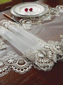 1pc French Vintage Style Tablecloth, Floral Bicolor Water-Soluble Lace Edging, Suitable For Kitchen, Cupboard, Dust Cover, Stain Resistant Table Mat, Fits TV Cabinet, Coffee Table, Dining Table, Wedding & Home Party Decor, Square/Round/Long Size - Light Brown - View 4