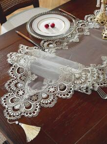 1pc French Vintage Style Tablecloth, Floral Bicolor Water-Soluble Lace Edging, Suitable For Kitchen, Cupboard, Dust Cover, Stain Resistant Table Mat, Fits TV Cabinet, Coffee Table, Dining Table, Wedding & Home Party Decor, Square/Round/Long Size - Light Brown - View 3