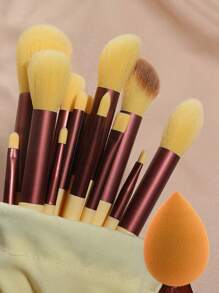 Juego de 13 piezas de brochas de maquillaje suaves y esponjosas con esponja de maquillaje para cosméticos, base, colorete, polvos, sombras de ojos, Kabuki, mezcla y herramienta de belleza
