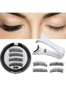 2 Pairs Magnetic Eyelashes Without Eyeliner - Reusable Dual Magnetic Lashes With, Looking Natural No Glue 3D False Eyelashes Kit With Applicator, Reusable & Waterproof, No Glue - Black - View 8