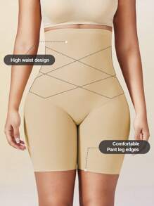 1pc Women's High Waist Invisible Shaping Shorts, Tummy Control, Butt Lifting, Body Shaping, Flat Abdomen, Seamless Waist Trainer - Apricot - View 4