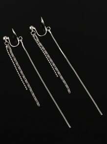2 piezas Pendientes de clip con cadena de serpiente y borlas de moda - acortar - Ver 14