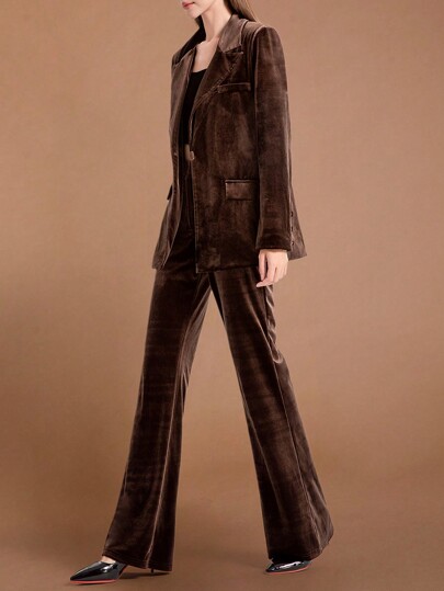 2 piezas Conjunto informal de mujer: Blazer y pantalones de pierna ancha