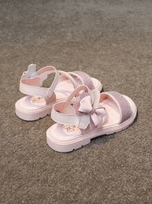 1 Pair Girls Cute Colorful Bow Decor Flat Sandals, Summer - Pink - View 6