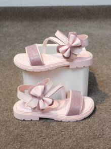 1 Pair Girls Cute Colorful Bow Decor Flat Sandals, Summer - Pink - View 1