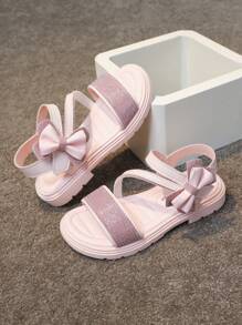 1 Pair Girls Cute Colorful Bow Decor Flat Sandals, Summer - Pink - View 3