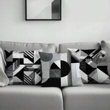 4pcs Geometric Pattern Pillow Case Set, Single-Sided Printed Plush Fabric, 45*45/50*50/40*40CM Cushion Cover For Modern Fabric Sofa, Indoor Decor, Party Decoration, Gift