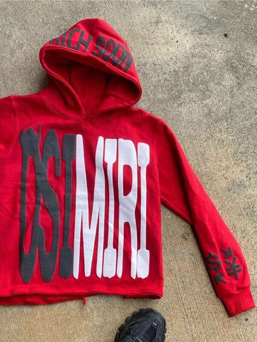 OSIMIRI Letter Print Hoodie For Both Men And Women Pullover Sweatshirt Harajuku Star Jacket Streetwear,The Best Choice For Autumn And Winter Gifts - 紅色 - 查看 1