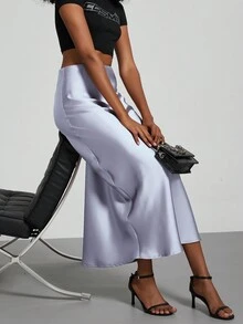 Chân váy maxi nữ bằng satin, cạp chun, phù hợp mọi mùa, phong cách thường ngày. - Màu Lilac Tím - Xem 4