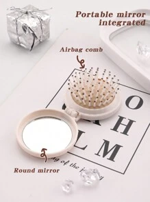 1pc Valentine's Day Flower Aesthetics 26-Letter Mirror Comb, Best Maid Of Honor, Teacher, Friend Gift, Graduation Essential Portable Backrest Comb, Foldable Air Cushion Comb, Travel Camping Essential,Hair Brush,Comb,Hair Tools,Hair Products And Accessories For Barber Salon Beauty Travel Essentials