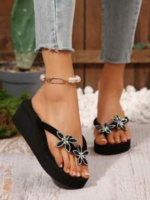 New Women's Fashion Cool Thong Sandals With Platform Chunky Heels - Black - View 6