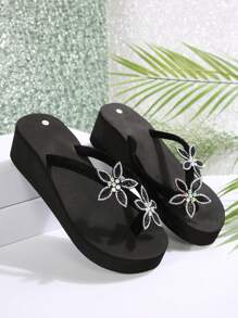 New Women's Fashion Cool Thong Sandals With Platform Chunky Heels - Black - View 2
